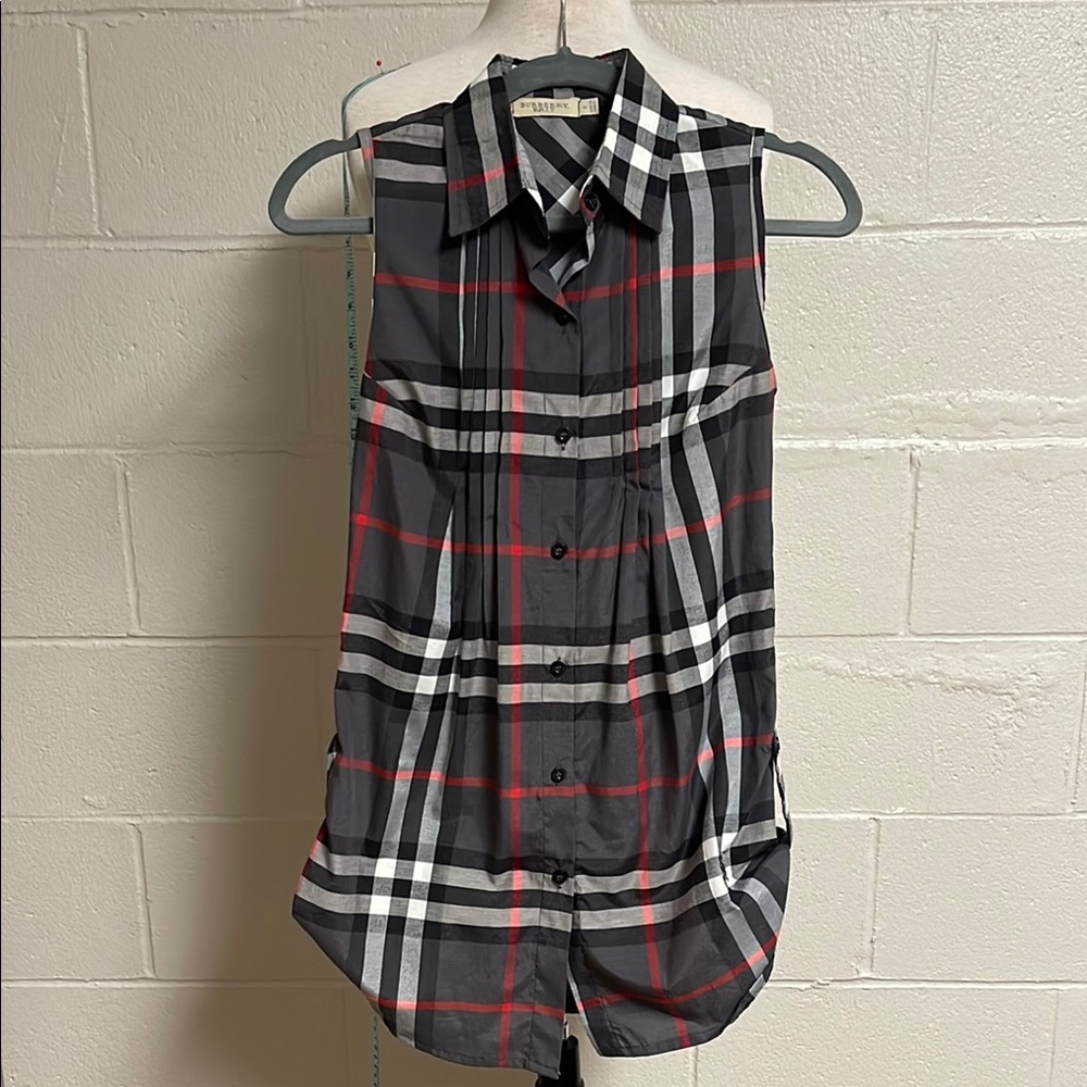 Burberry Brit Plaid Sleeveless Button-Up Top